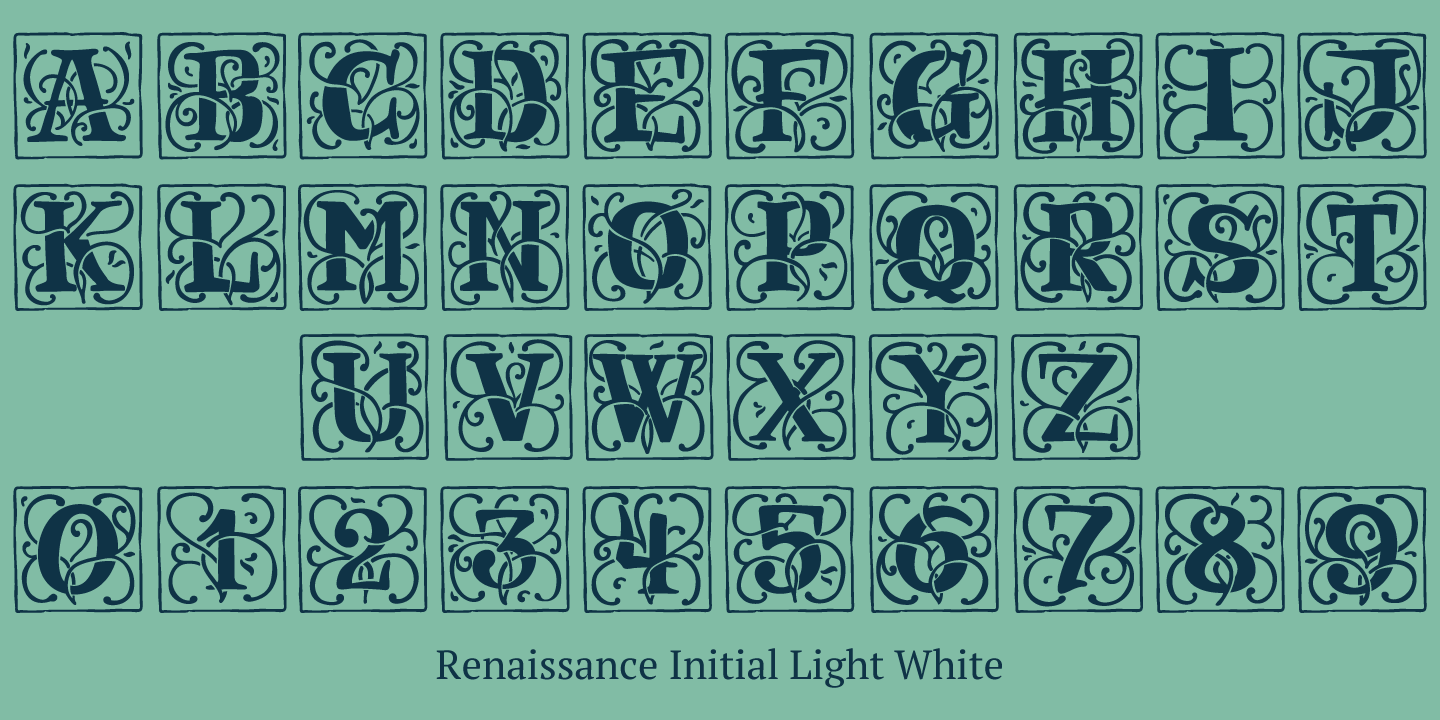 Beispiel einer Renaissance Initial Light Black-Schriftart